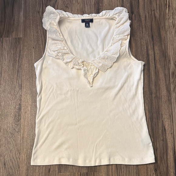 Chaps Cream Ruffled Bib Collar Tank Top - Picture 1 of 6
